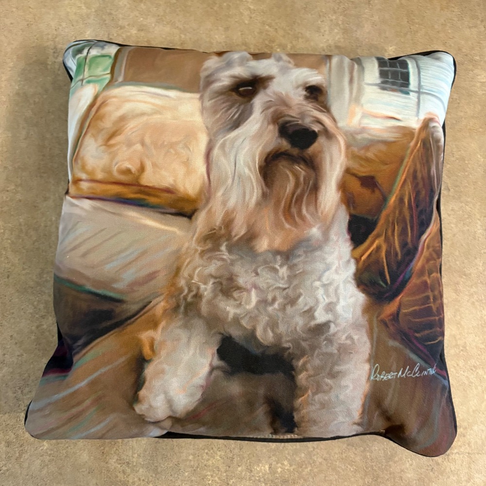 Robert McLintock Wheaten Terrier Dog Art Pillow Accent Throw Decor Black 16x16
